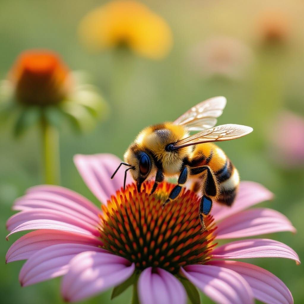 Sleeping Bee on Flower in Gentle Breeze