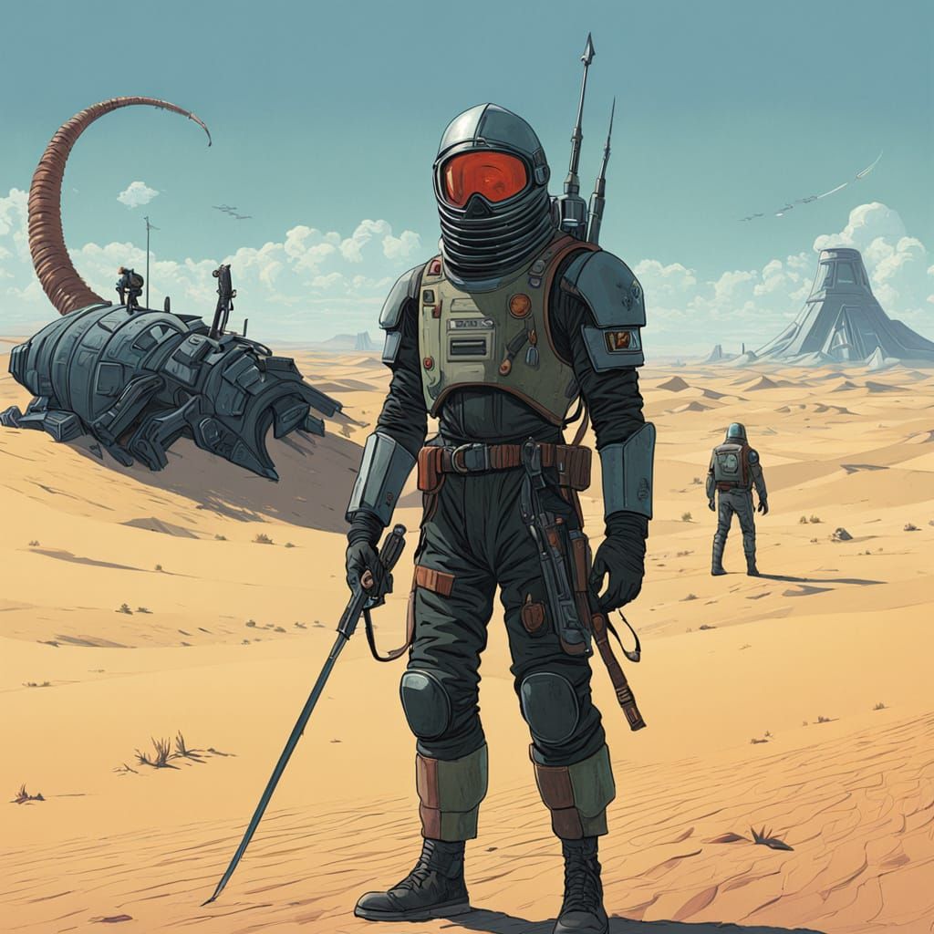 Young Paul Atreides on Arrakis in Futuristic Industrial Land...