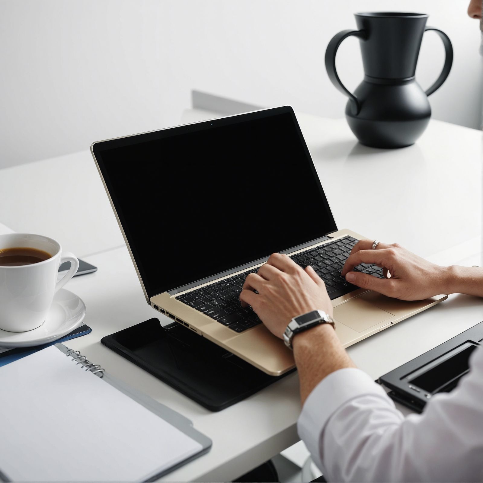 Secretary Typing on Laptop in Corporate Office