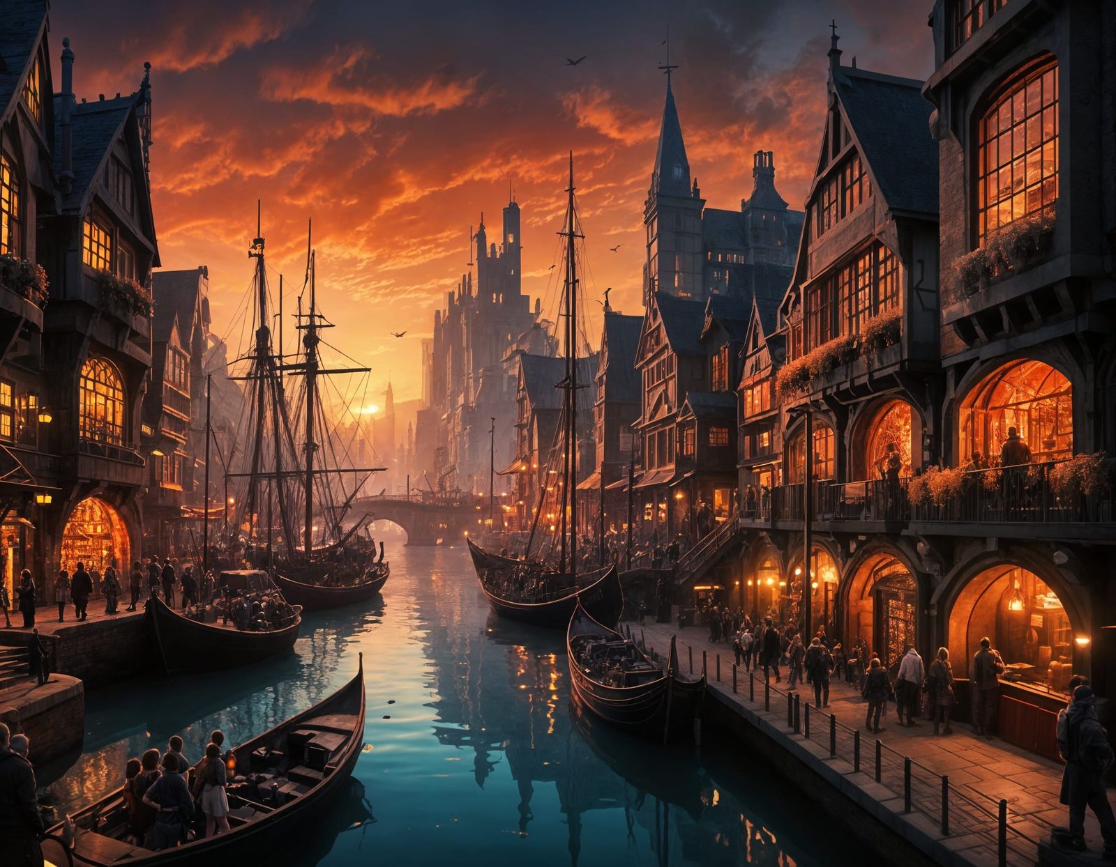 Cyberpunk City Portal to Medieval Harbor