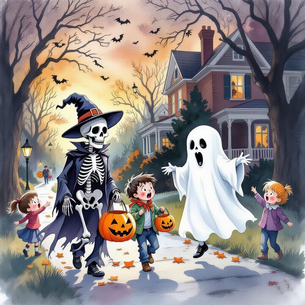 Spooky Trio Trick-or-Treating in Wealthy Neighborhood Waterc...