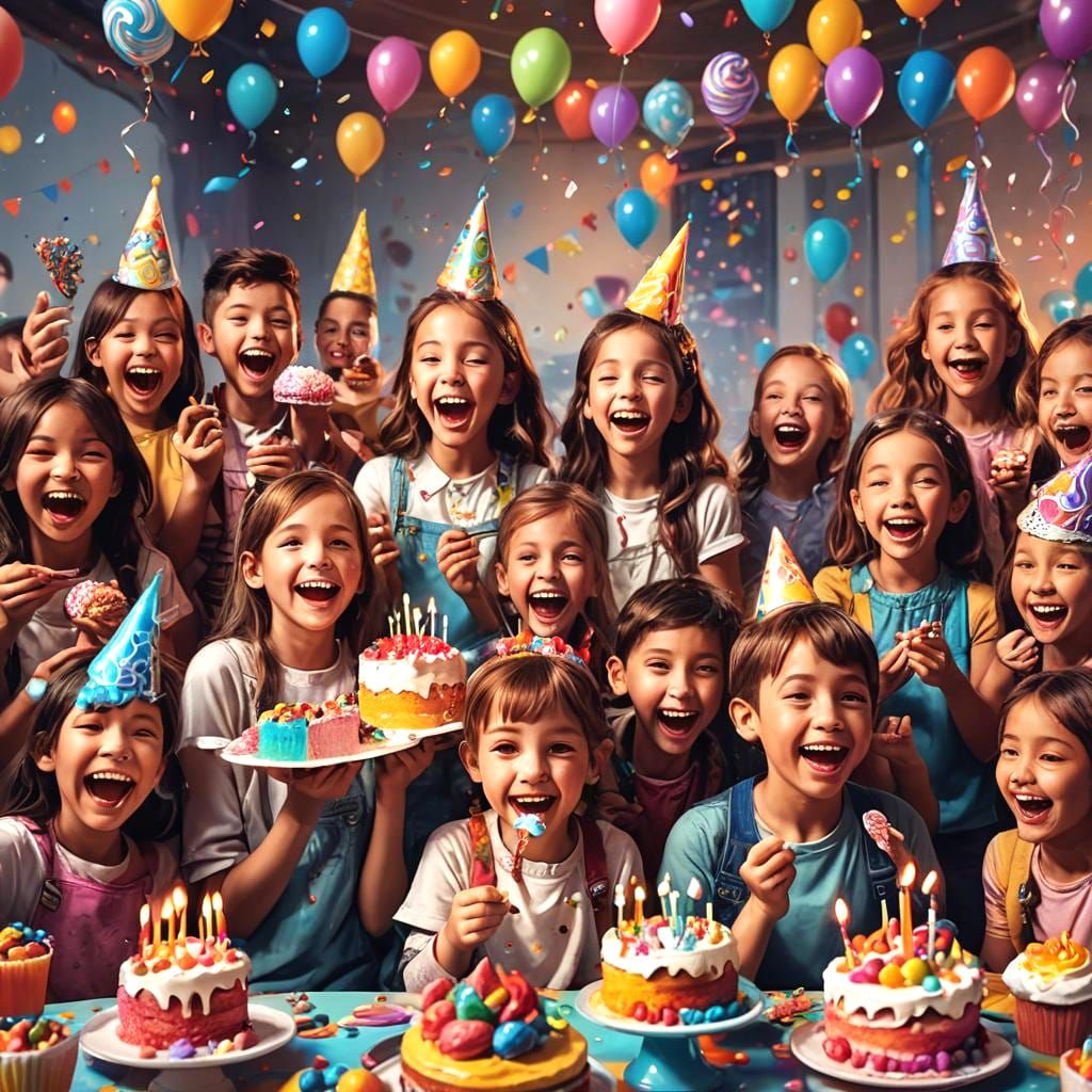 Children's Birthday Party with Glossy Cake