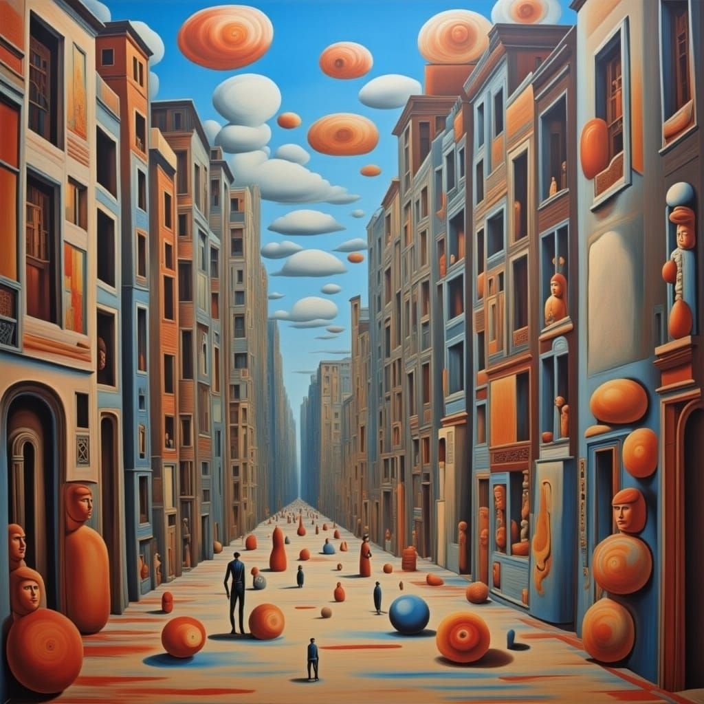 Surreal Golden Oil Town with Exquisite Figures