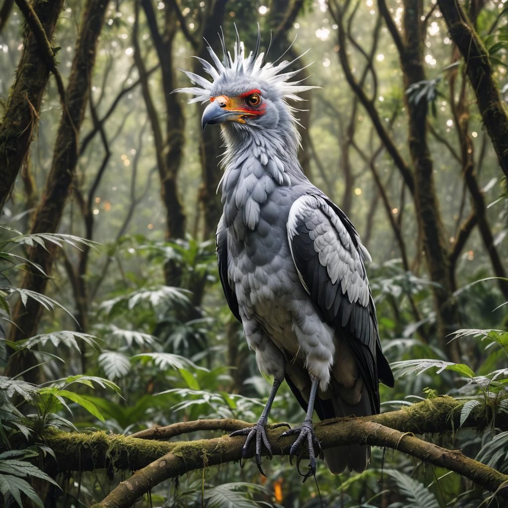 Secretary Bird Macro Photo in Prehistoric Jungle