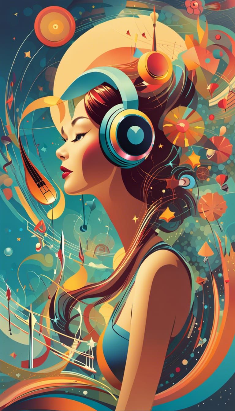 Joyful Music Notes in Retrofuturism