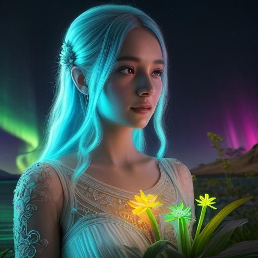 Divine Feminine God in Bioluminescent Forest