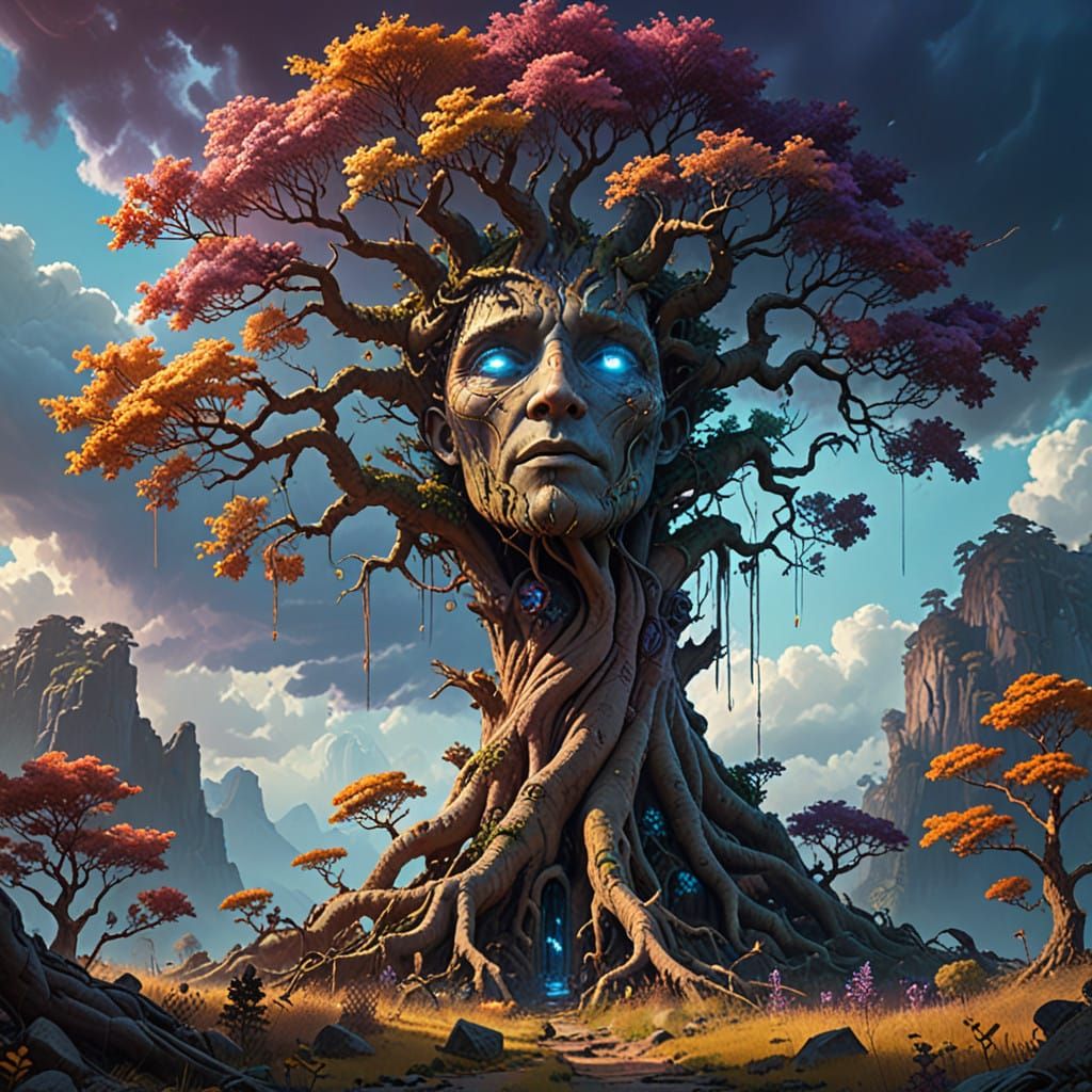 Majestic Tree of Life Ascends to Earth in Vibrant, Hyperreal...