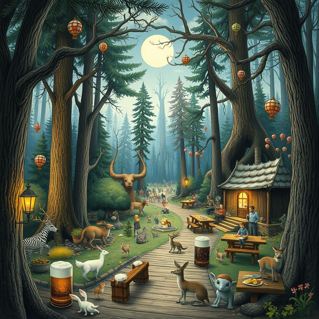 Oktoberfest in Whimsical Wildlife Forest Landscape