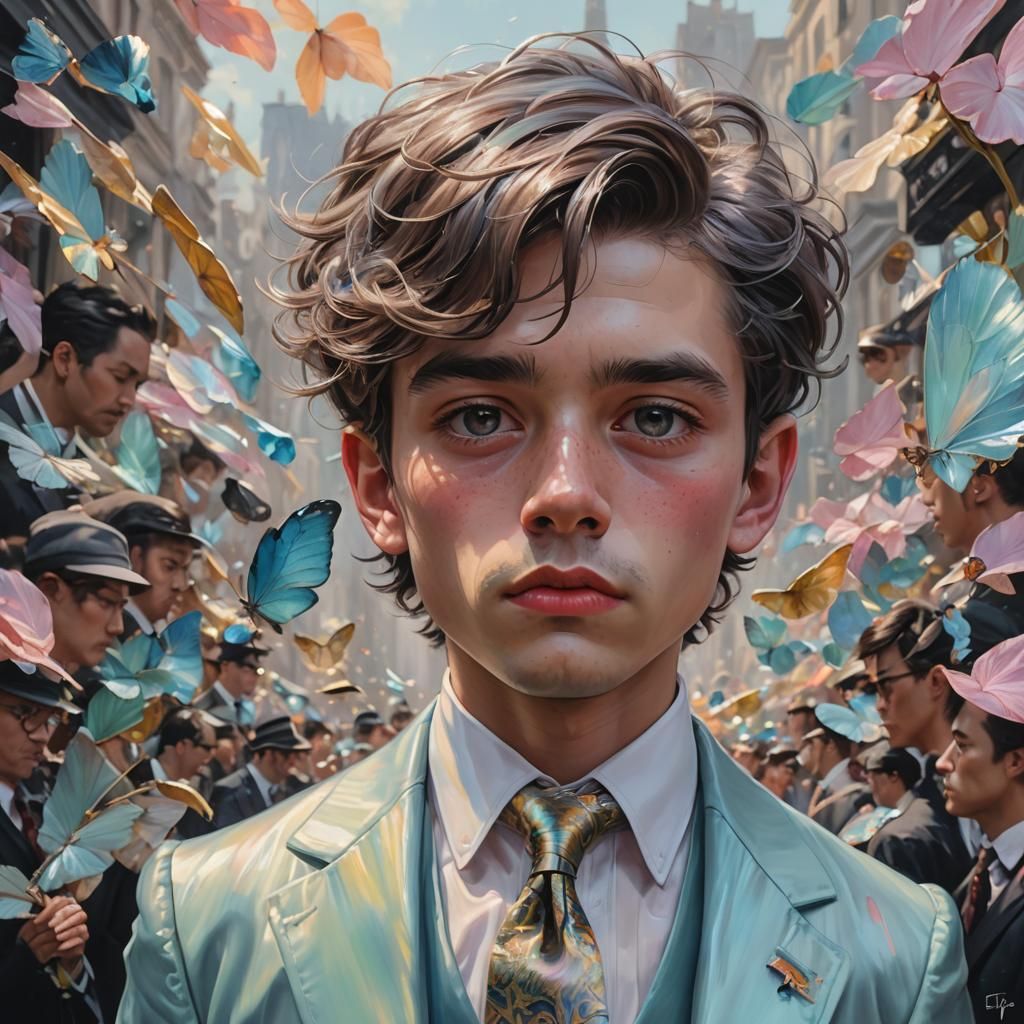 Disturbed Handsome Man in Pastel Photorealism