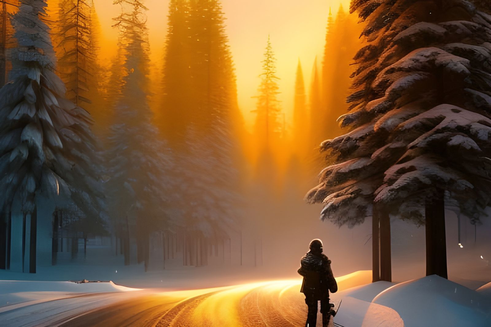 Snowy Mountains in Winter Sunlight: Digital Illustration