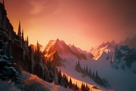 Sunny Winter Mountains Detailed Digital Portrait