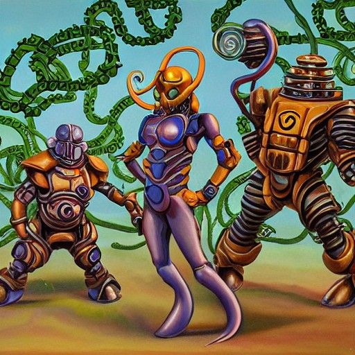 Grotesque Cartoon Parody in Oil Painting Style
