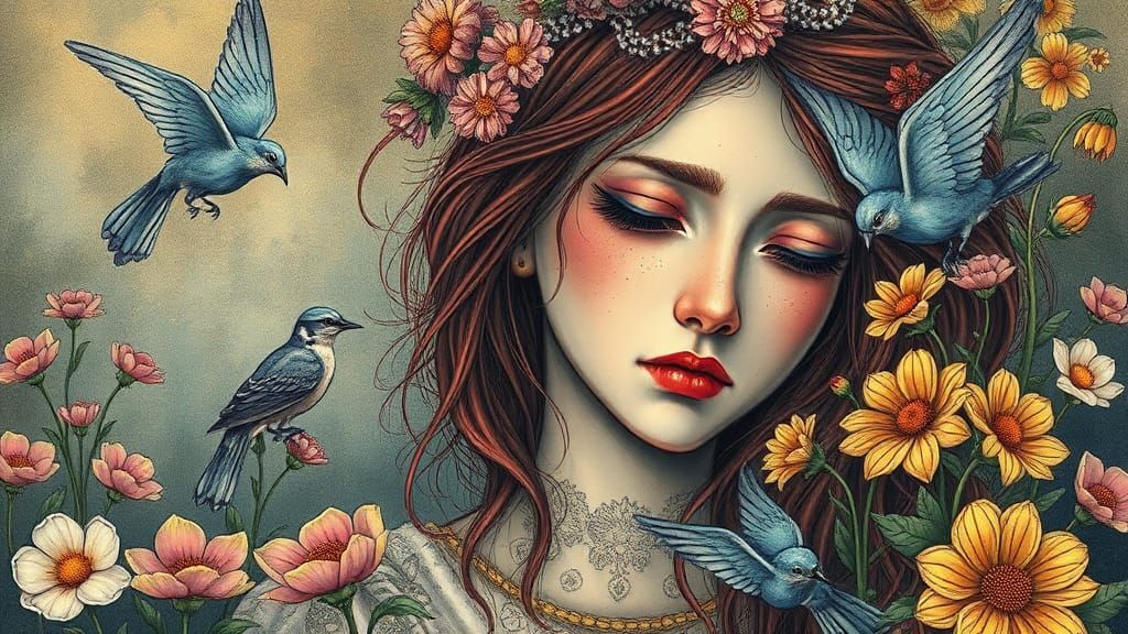 Sad Woman in a Fairytale Coloring Book