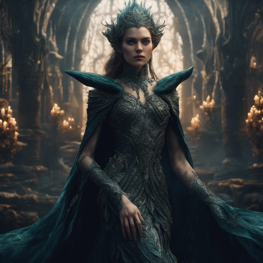 Winter Elf Queen in Silk Gown: Digital Painting