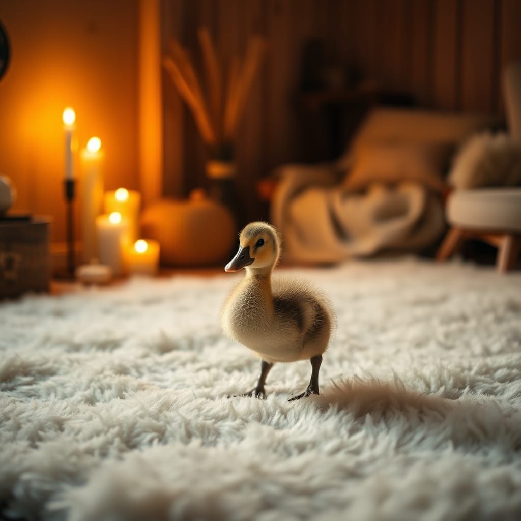 Duckling Waddles in Cozy Scandinavian Interior