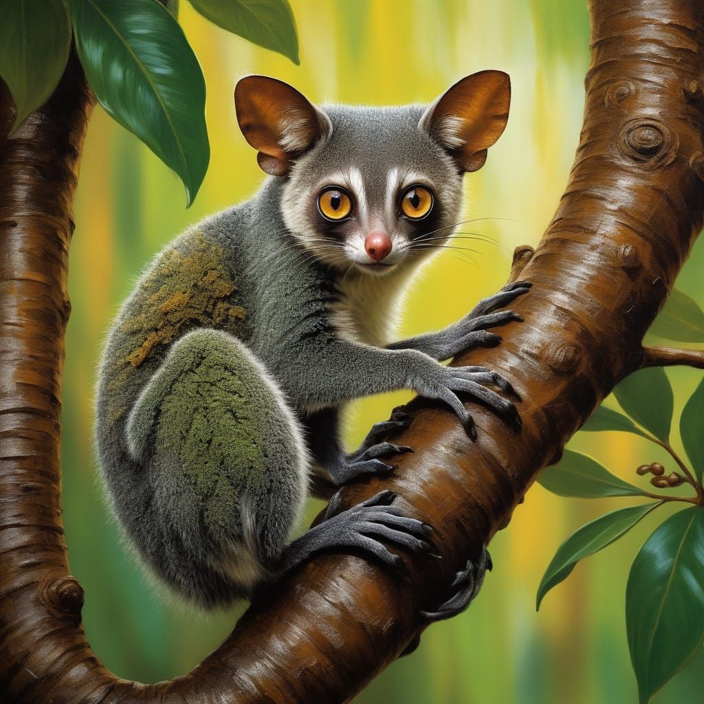 Galago Family in a Tropical Jungle Scene