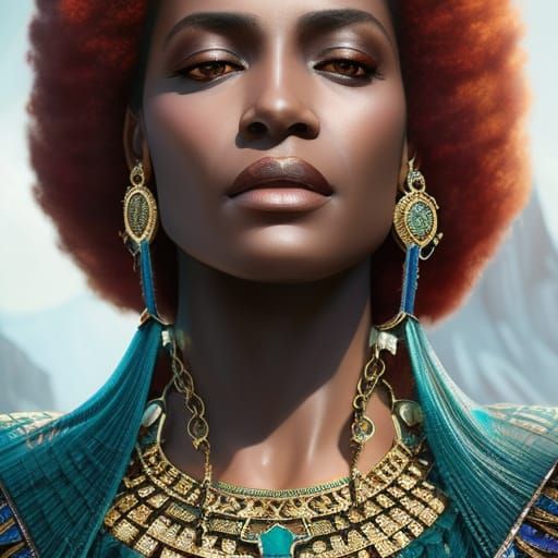 Nubian Queen in Fantasy Gown, Detailed Portrait