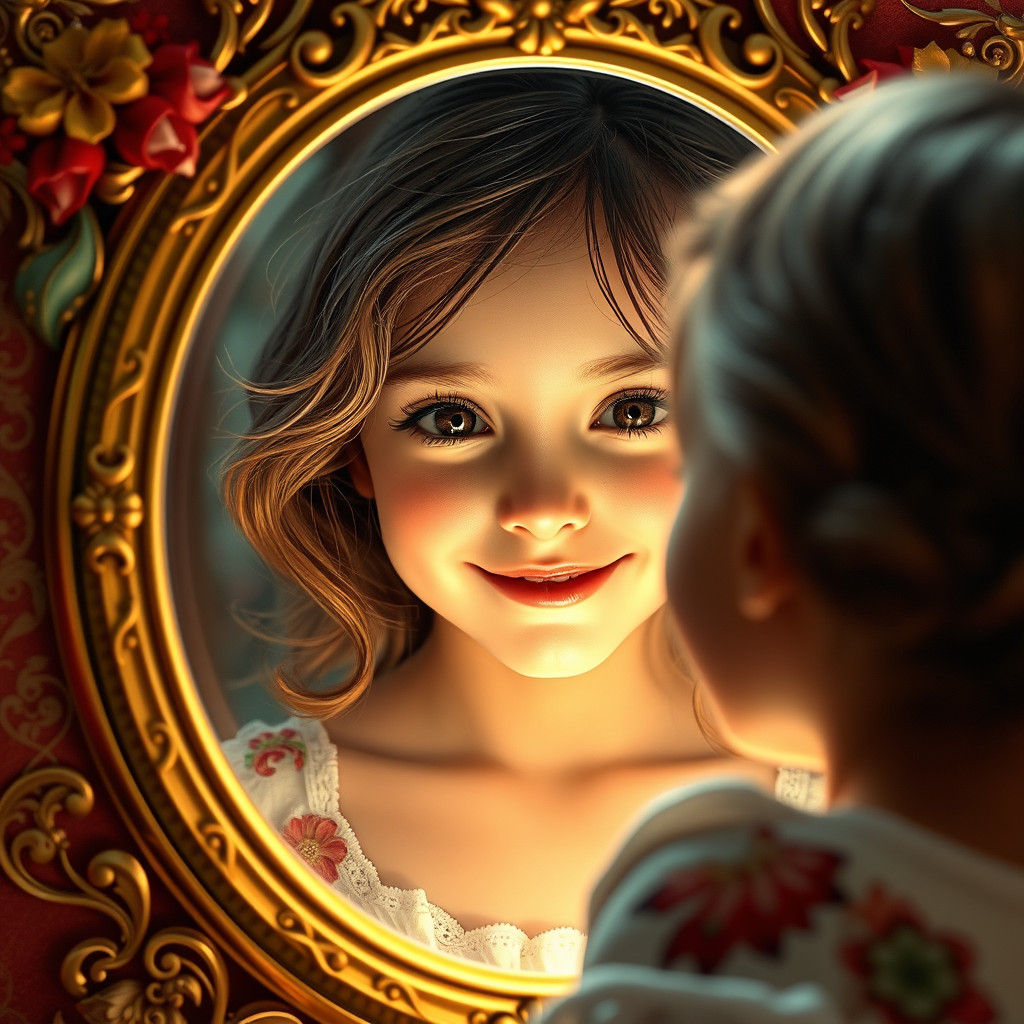 Girl in Mirror: Art Nouveau Digital Portrait