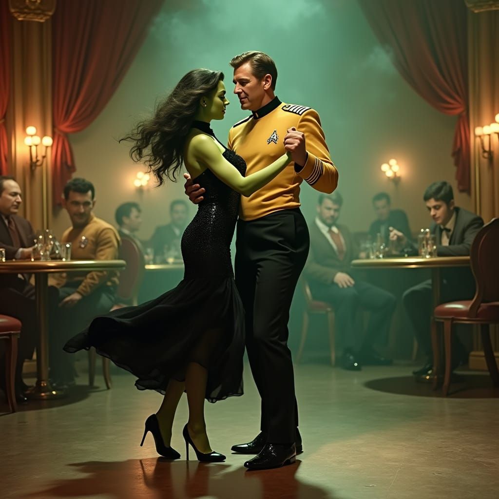 Captain Kirk Swings with Alien Beauty in Retro-Futuristic Ni...