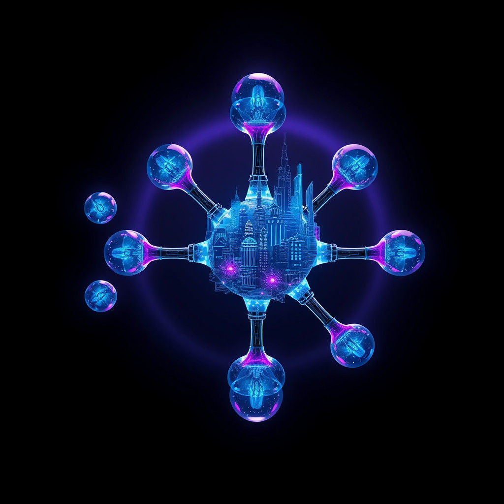 Futuristic Sci-Fi Molecule Cityscape in Space