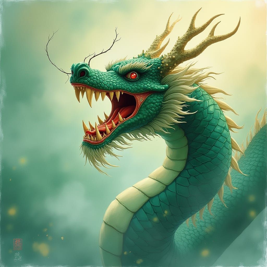 Majestic Dragon Reveals Ancient Chinese Teeth in Vibrant Gre...