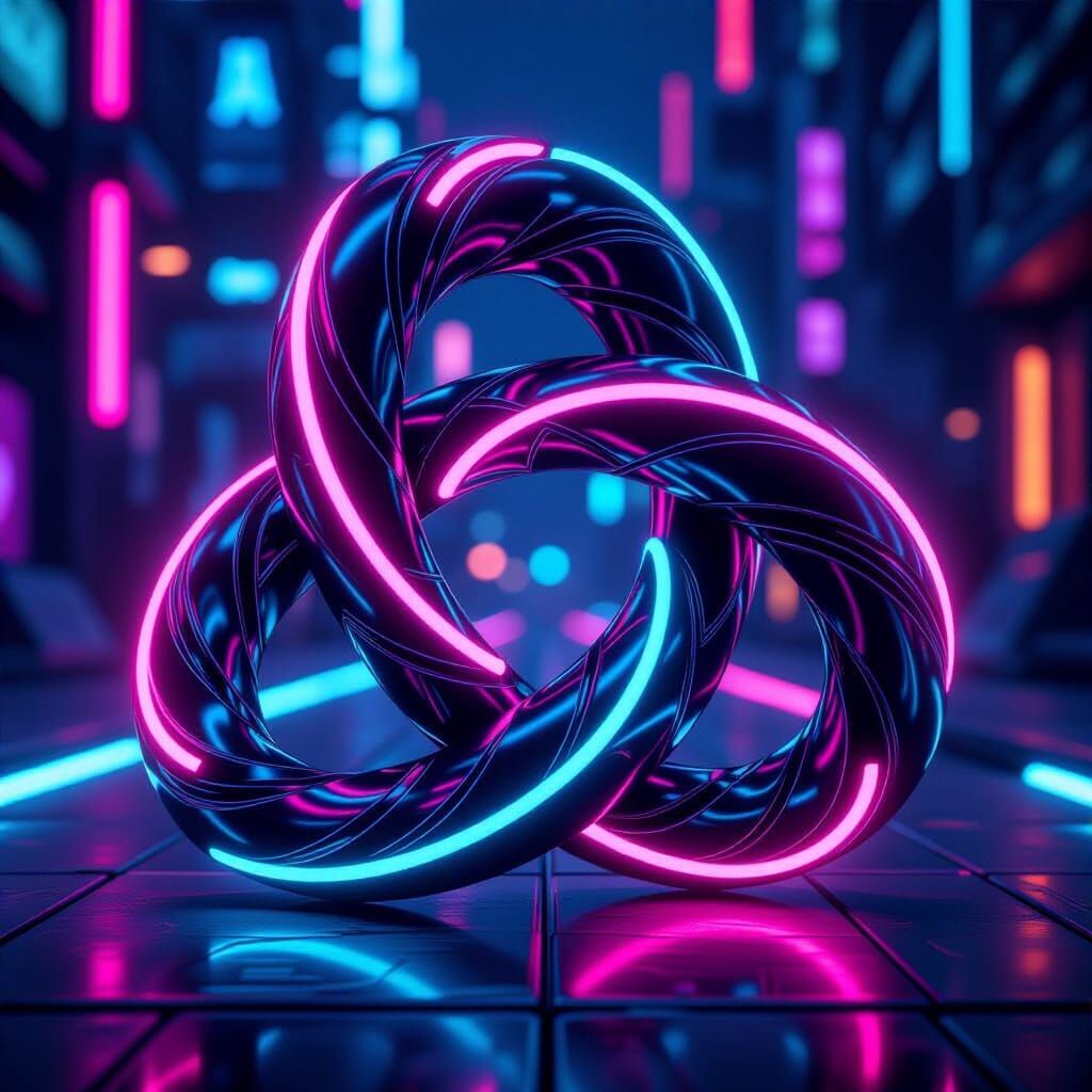 Neon Mobius Trefoil Knot in Cyberpunk Style
