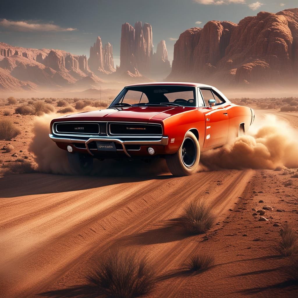 Dodge Charger on a Dusty Road: Matte Painting