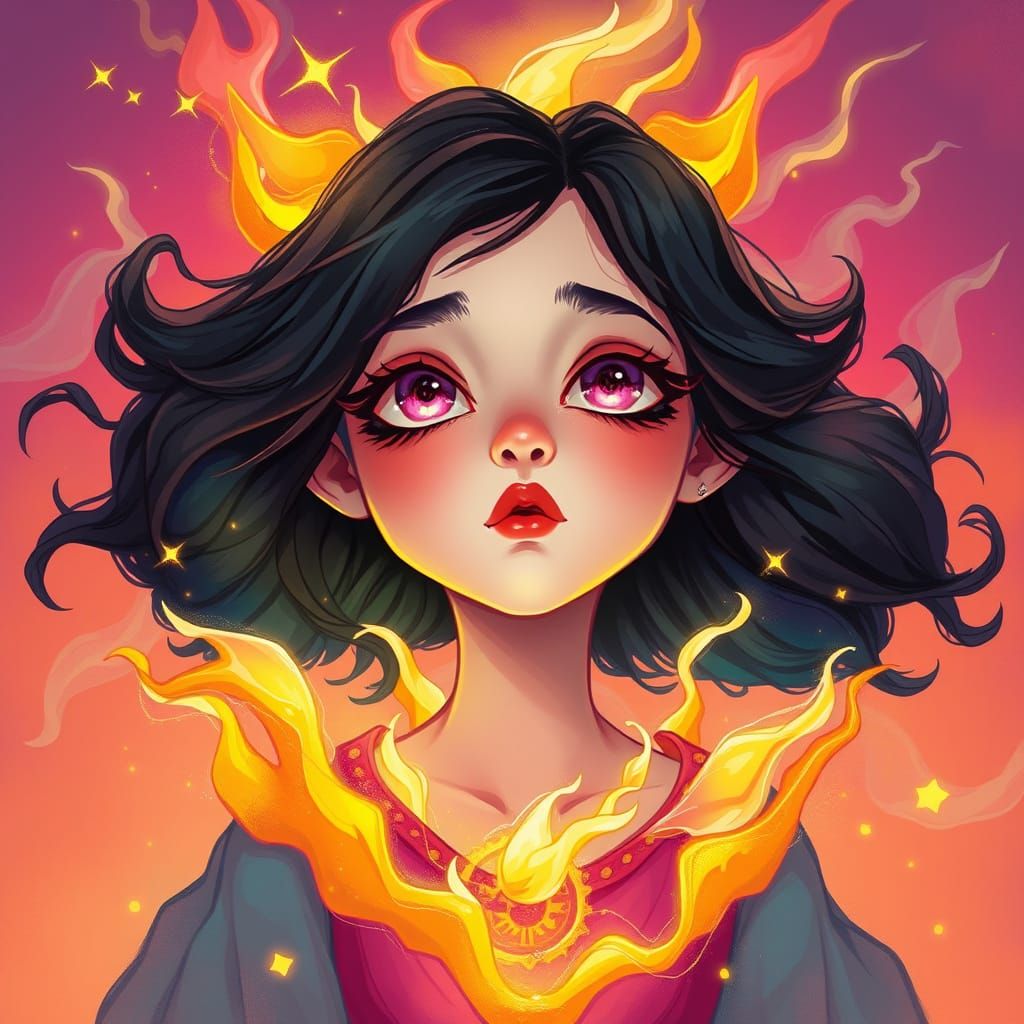 Surreal Portrait of a Dreamy Girl Surrounded by Elemental En...