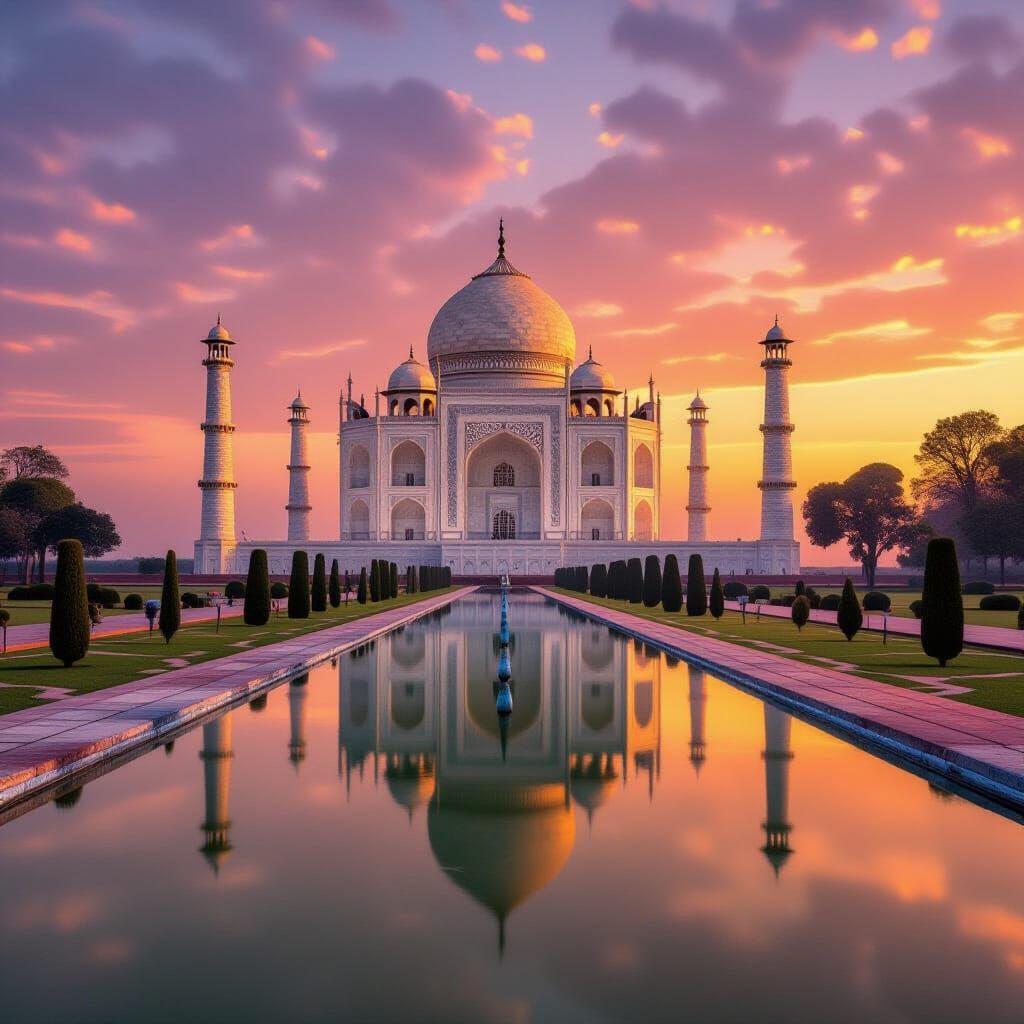 Taj Mahal Reflection at Sunset: Ultra-Realistic Detail