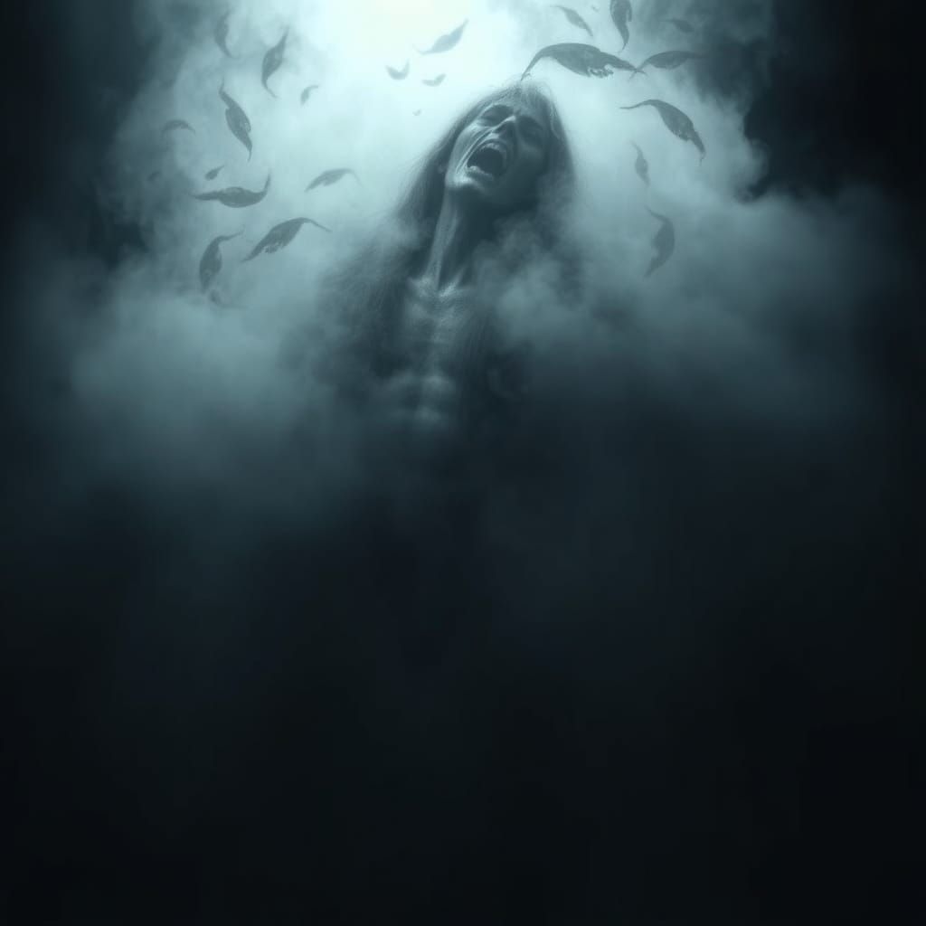 Eerie Figure Shrouded in Mist, Silent Scream