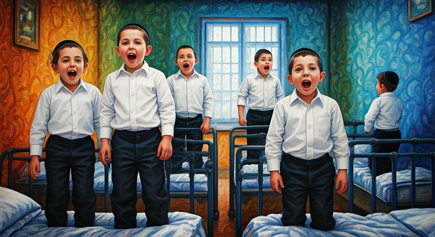 Joyful Haredi Children in Abstract Setting