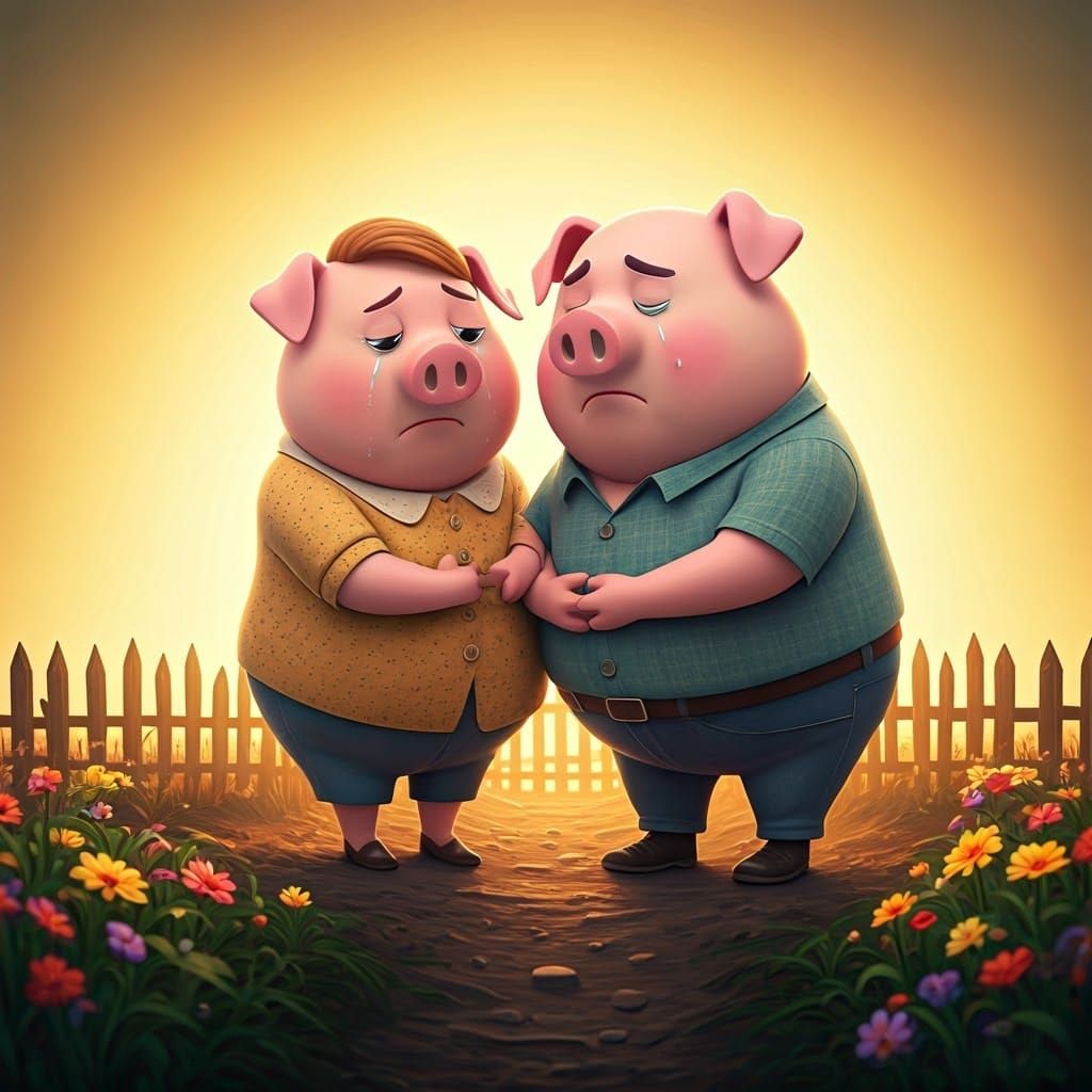 Somber Pig Parents Mourn Son in Vibrant yet Haunting Sunset...