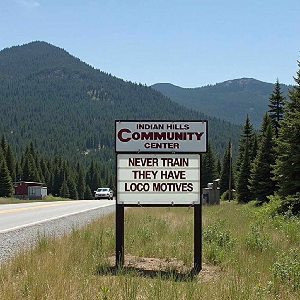Humorous Roadside Sign with a Train Pun