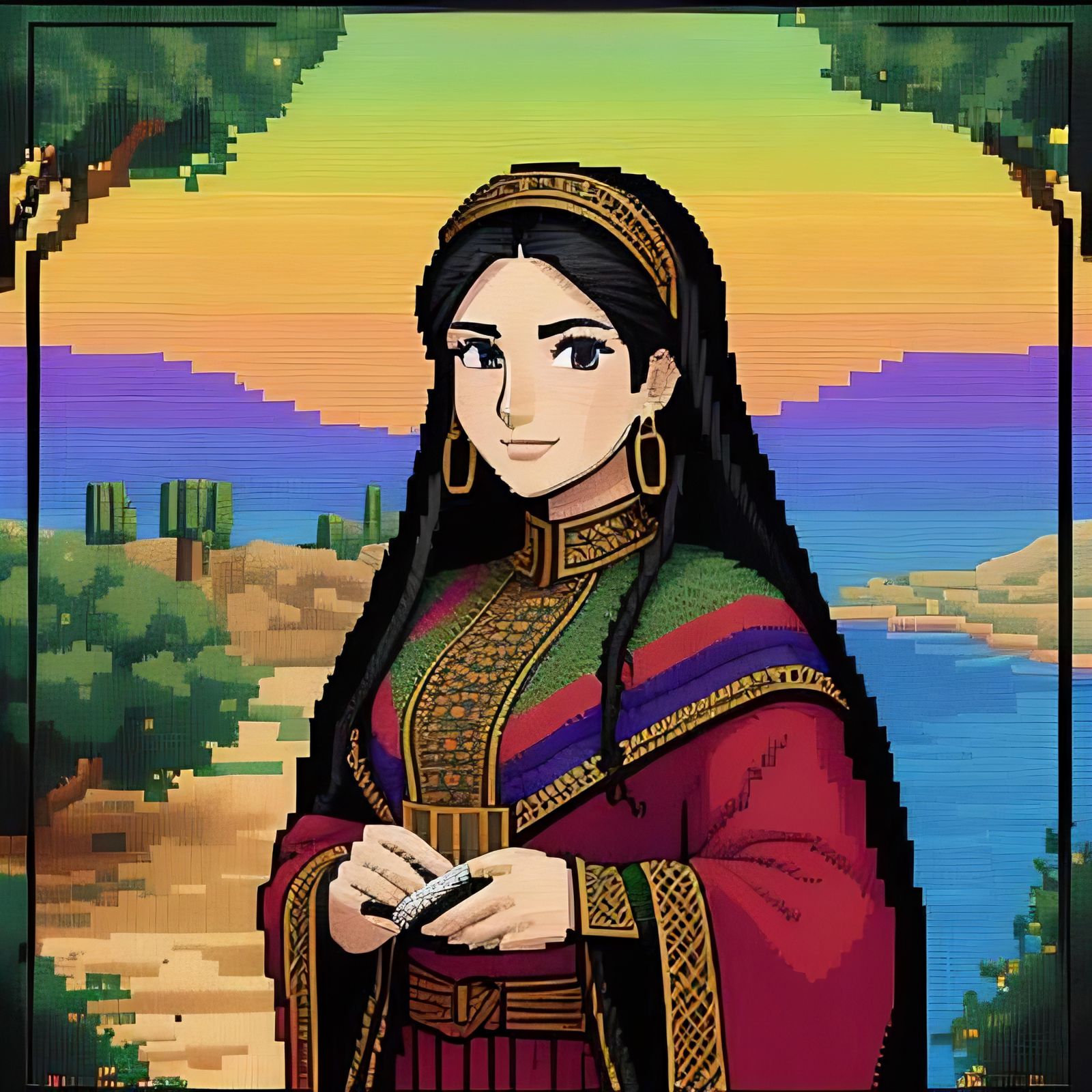 Palestinian Woman Portrait in 16-bit Pixel Art