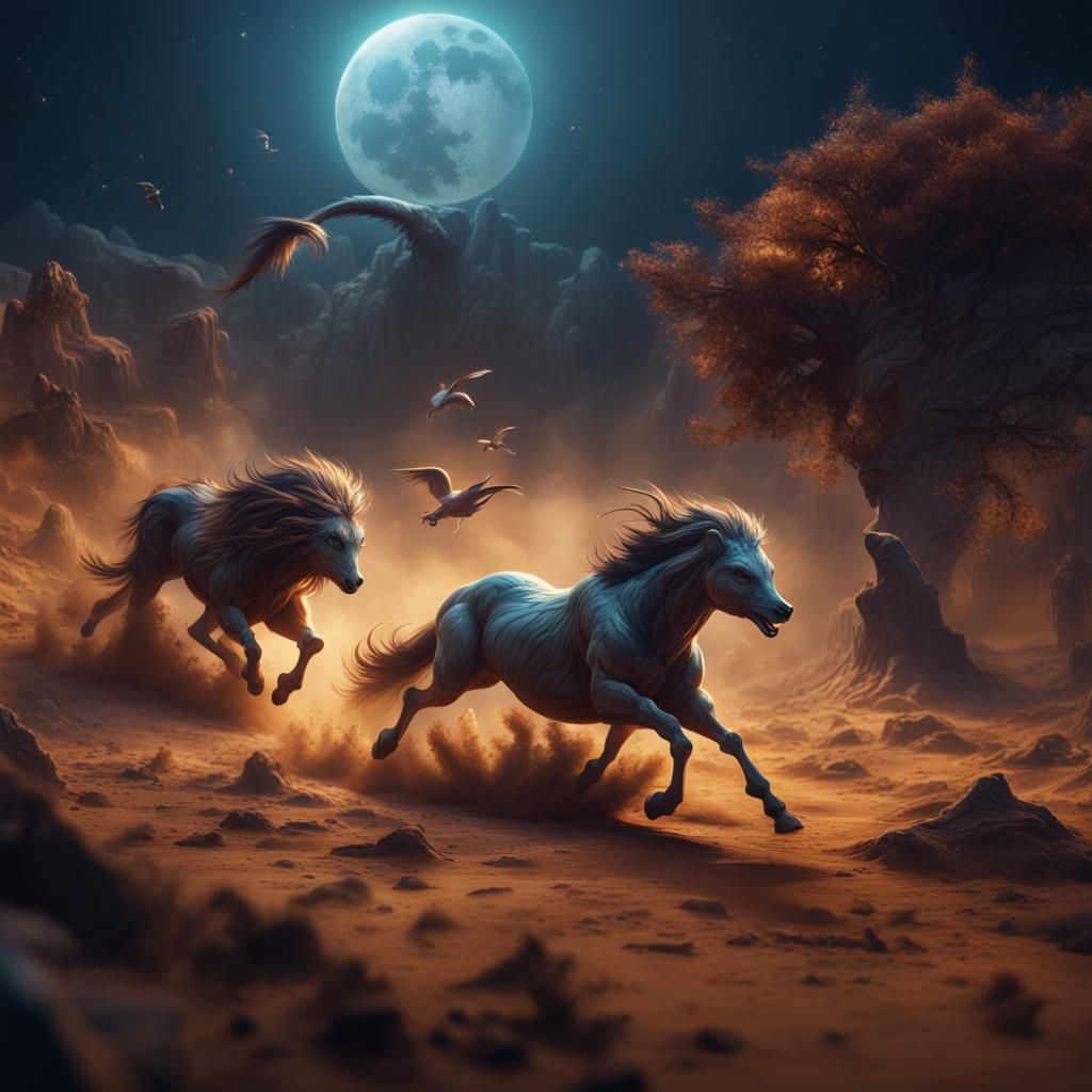 Night Animals Run Through a Magical Landscape