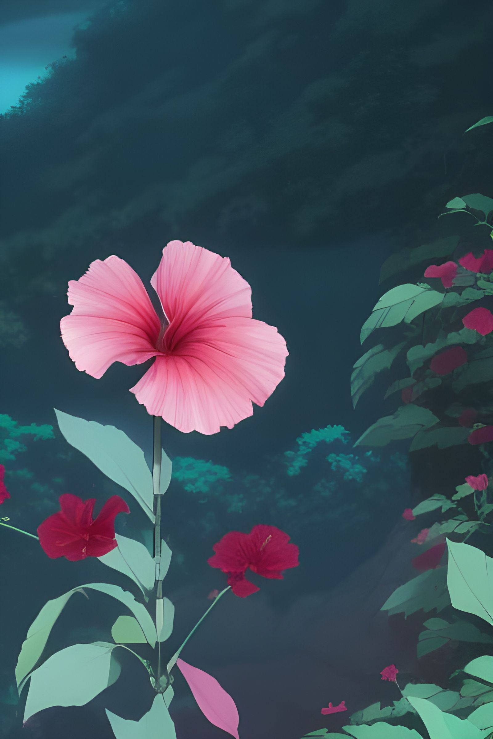 Hibiscus and Hummingbird in Anime Style