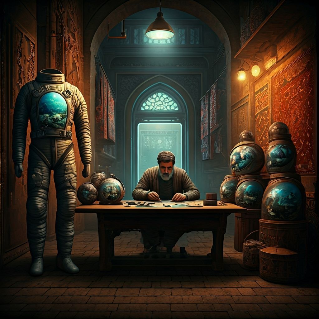 Futuristic Bazaar: Artisan Crafts Spacesuits in Persian Styl...
