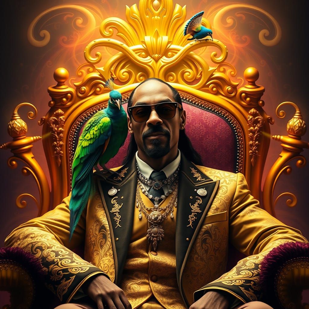 Regal Snoop Dog Surrounded by Mystical Energy in Velvet Thro...