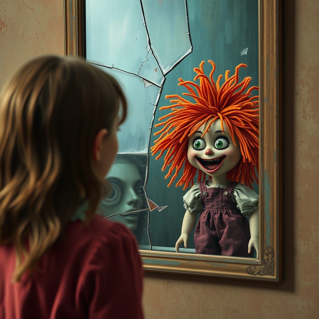 Sinister Reflection: Woman and Raggedy Ann Doll