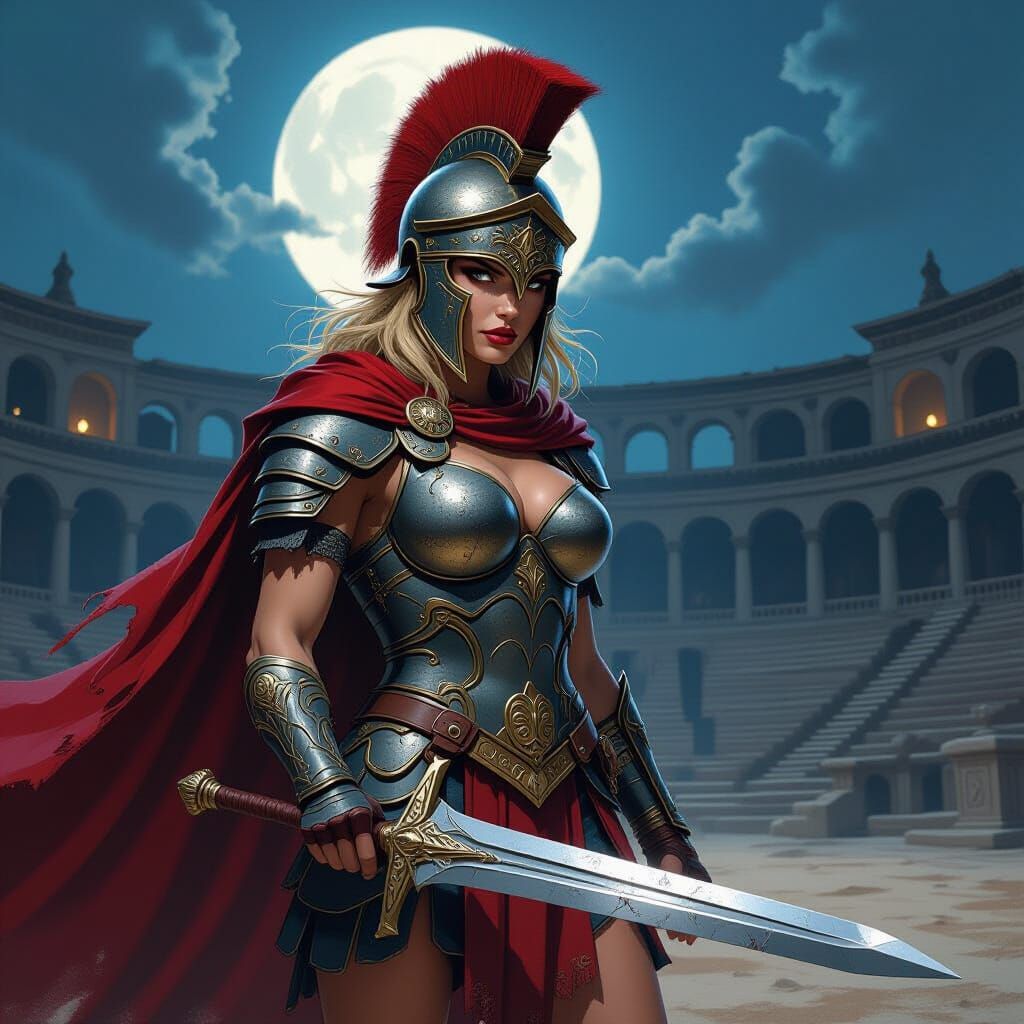 Fierce Spartan Warrior in Arena: Frazetta-Inspired Art