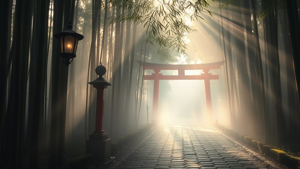 Kyoto Bamboo Forest: Dawn Mist Cinematic Still