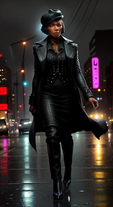 Neon Noir Portrait of Singer in Rainy City