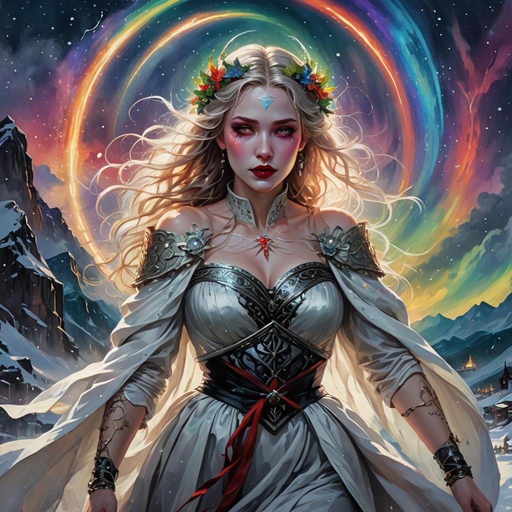 Goddess Crosses Rainbow Bridge in Digital Fantasy Art