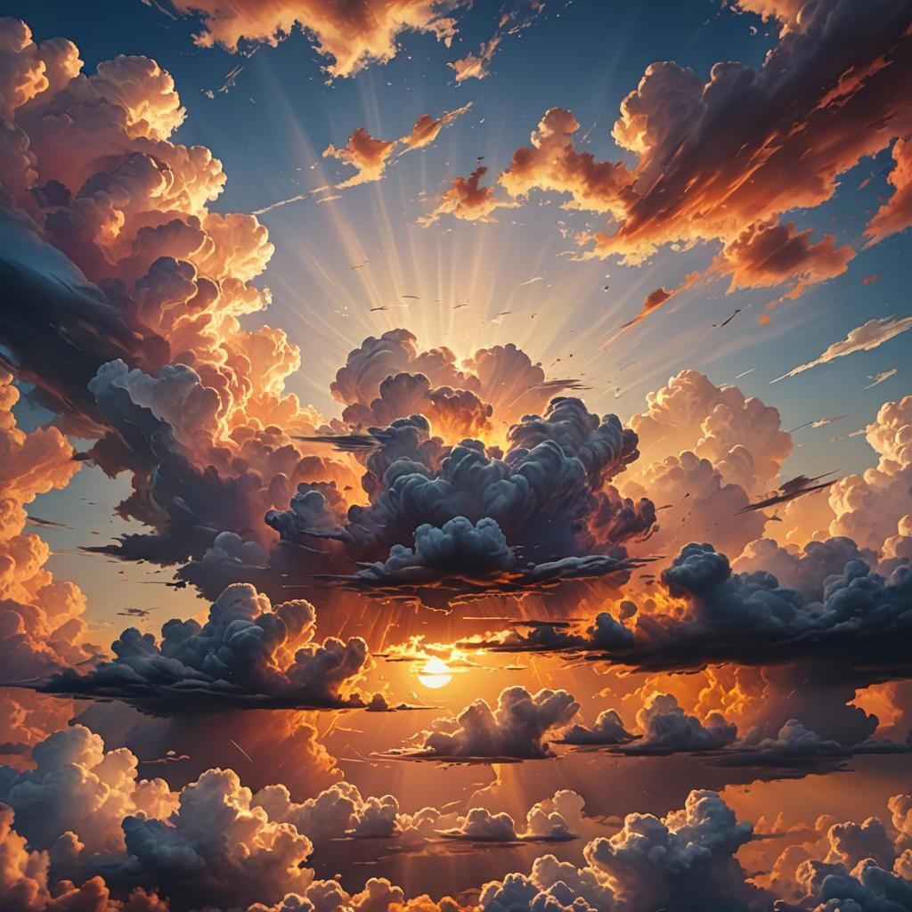Gorgeous Sunset Above Clouds in Hyperrealistic Style