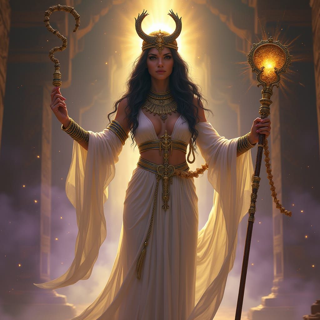 Divine Egyptian Priestess Exudes Spiritual Power