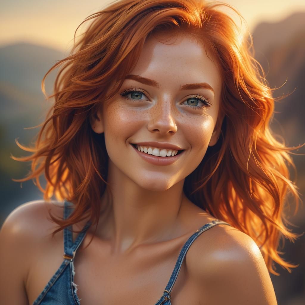 Redhead Woman Portrait in Borderlands Art Style