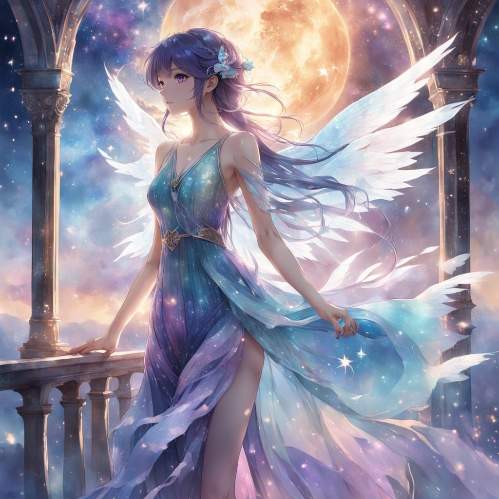 Ethereal Anime Girl in Celestial Sky Kingdom