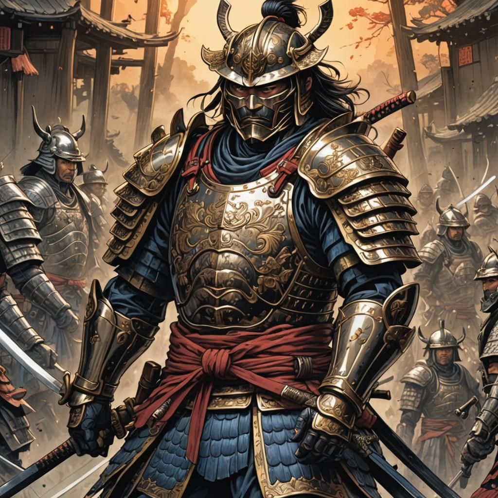 Armored Samurai in Comic Book Style