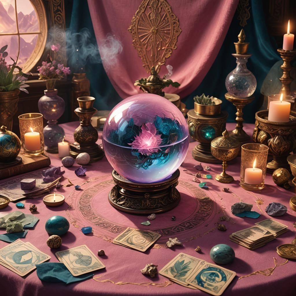 Mystical Crystal Ball Surrounded by Tarot Cards