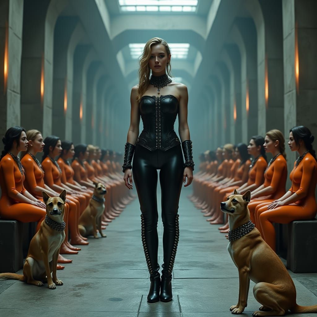 Dystopian Leather Instructor in Cyberpunk City State